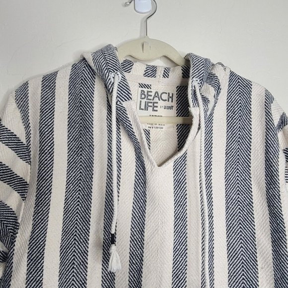 Beach Life by Ladra Poncho Style Hoodie Striped V-Neck Casual Large - Picture 2 of 5